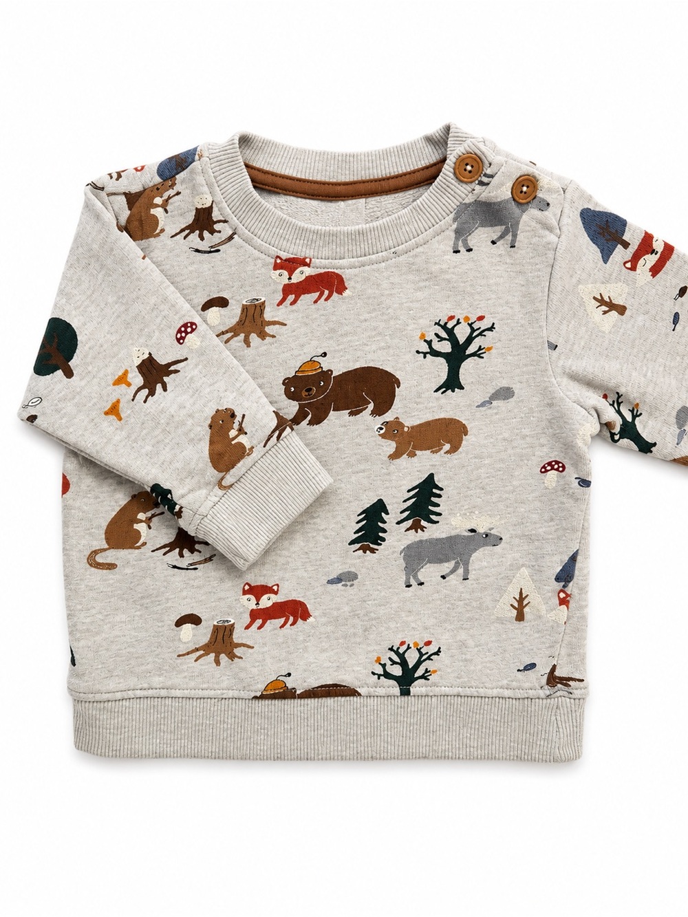 H&M Cream Forest Animals Crewneck Sweatshirt with Brown & Red Accents